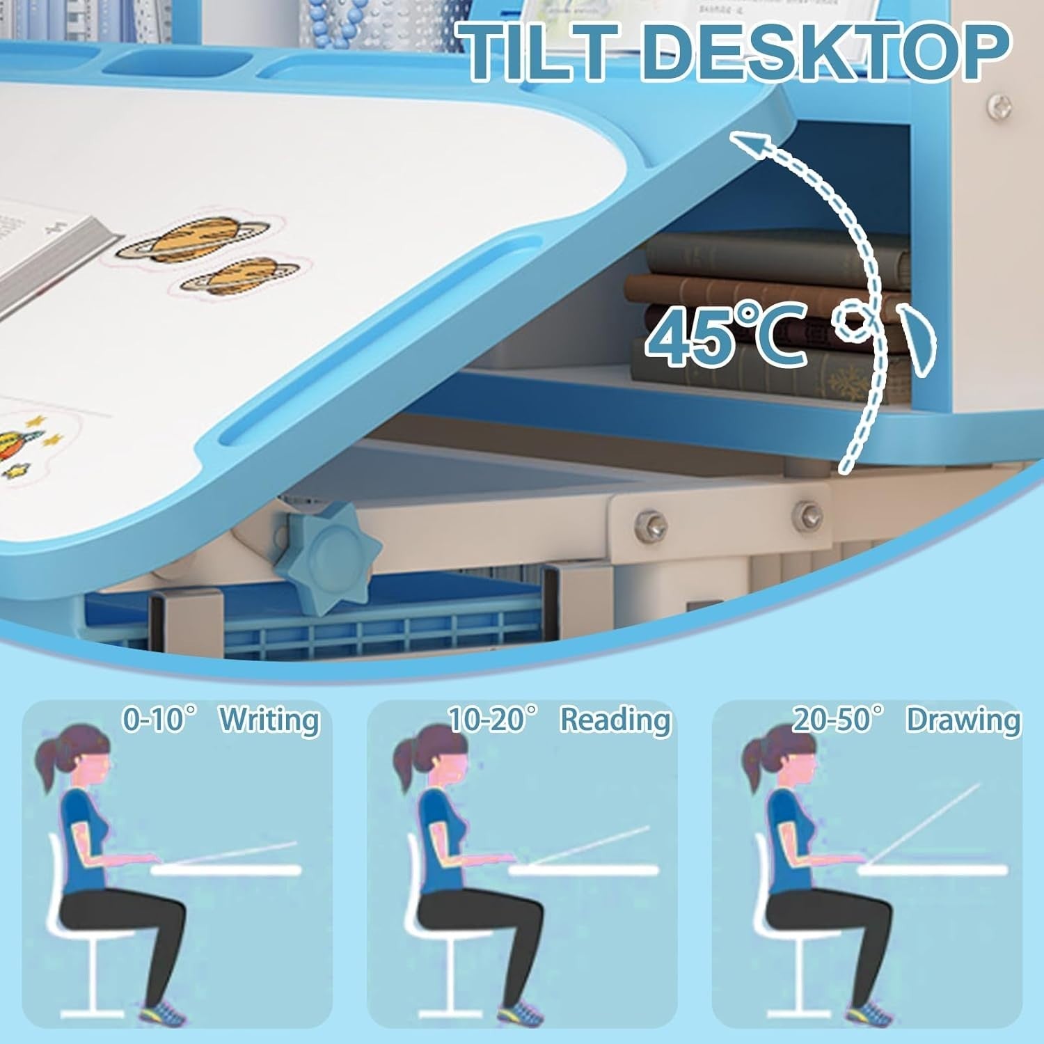 Adjustable Kids Desk & Chair Set w/ Tilting Top, Drawer & Posture Support