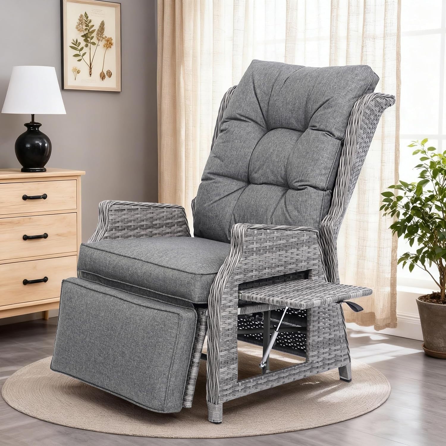 Outdoor Rattan Recliner Chair Adjustable Sun Lounger with Cushions & Side Table