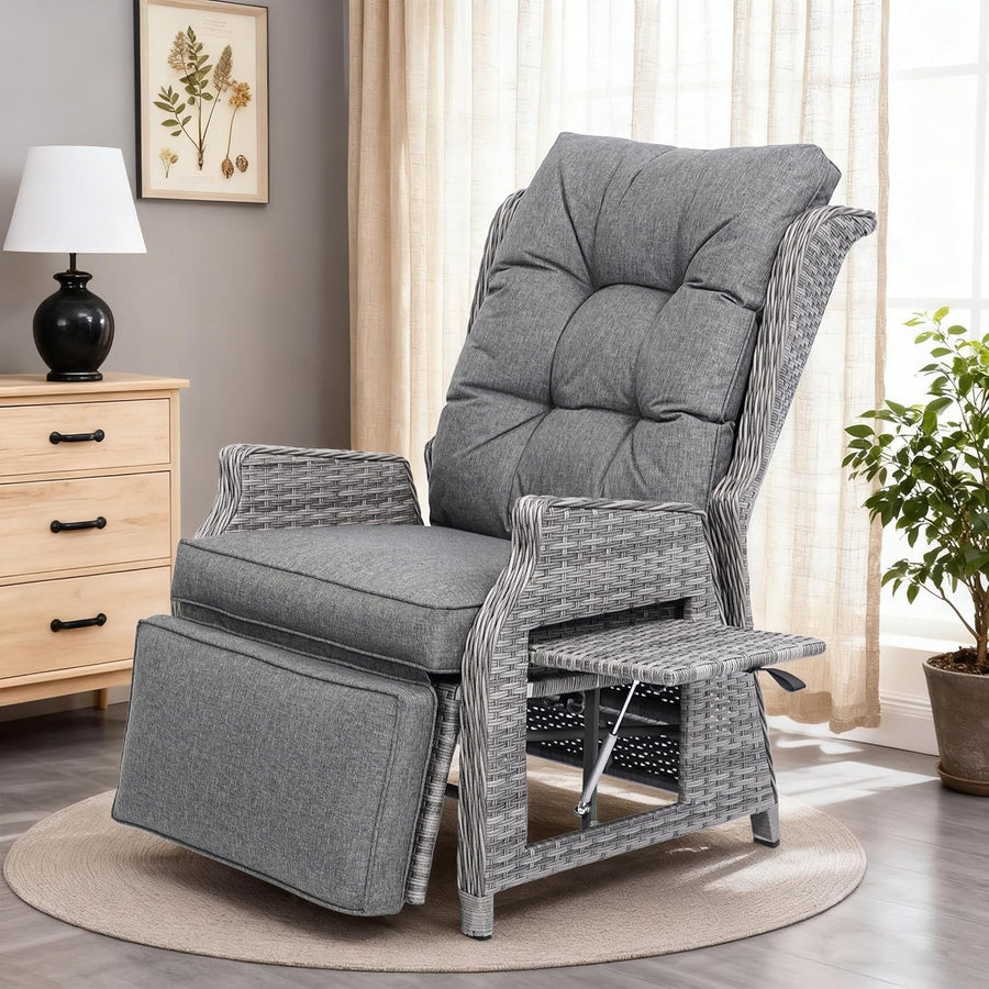 Outdoor Rattan Recliner Chair Adjustable Sun Lounger with Cushions & Side Table