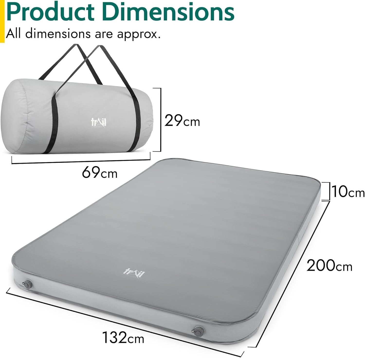 Double Self-Inflating Camping Mat Air Mattress Memory Foam Luxury 200x132cm