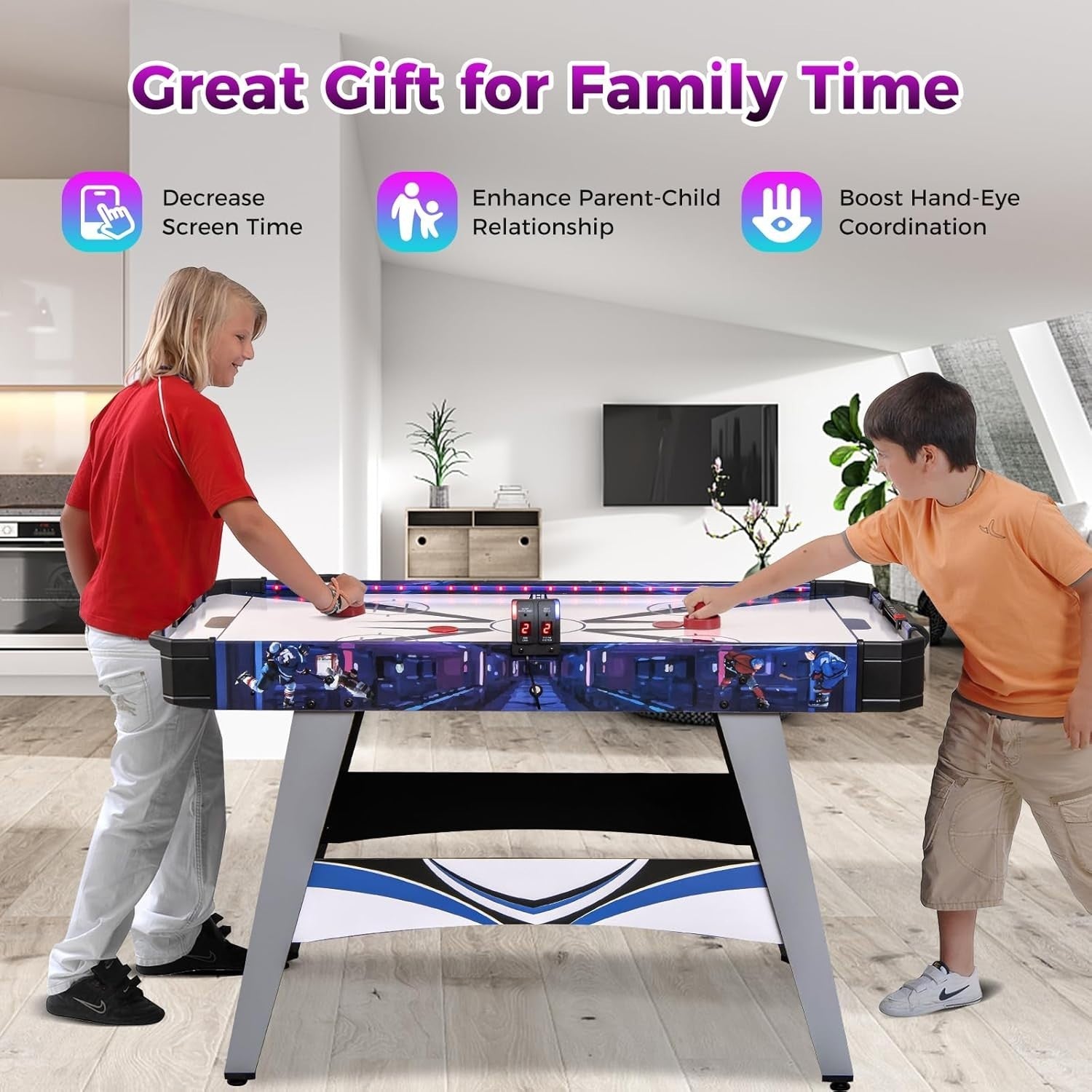 54 Inch Air Hockey Table LED Lights 12V Motor Arcade Game Indoor