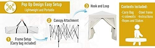 2x2m Pop Up Gazebo Garden Party Tent Waterproof w/ Sidewalls White
