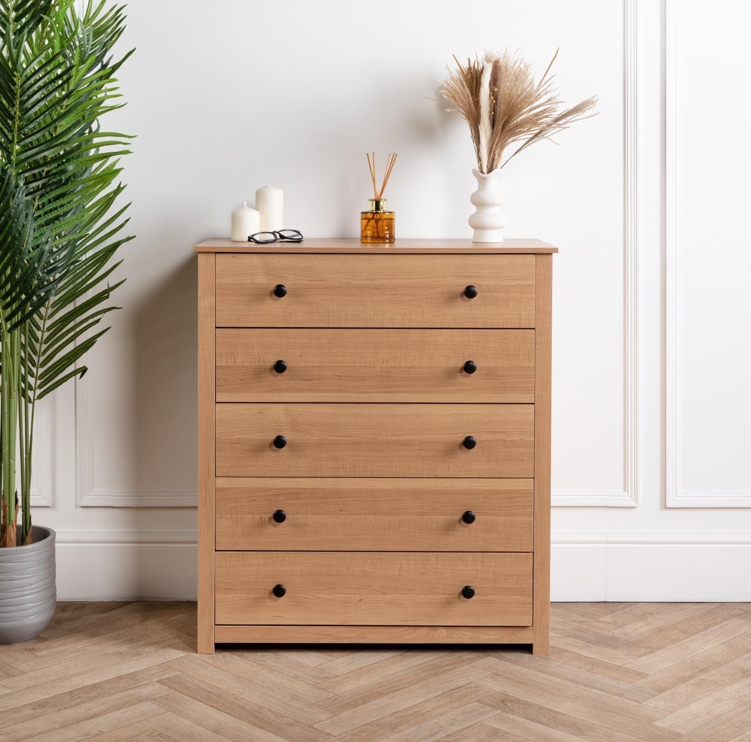 Modern 5 Drawer Wooden Chest Storage Unit for Bedroom & Living Room 80x40x89cm