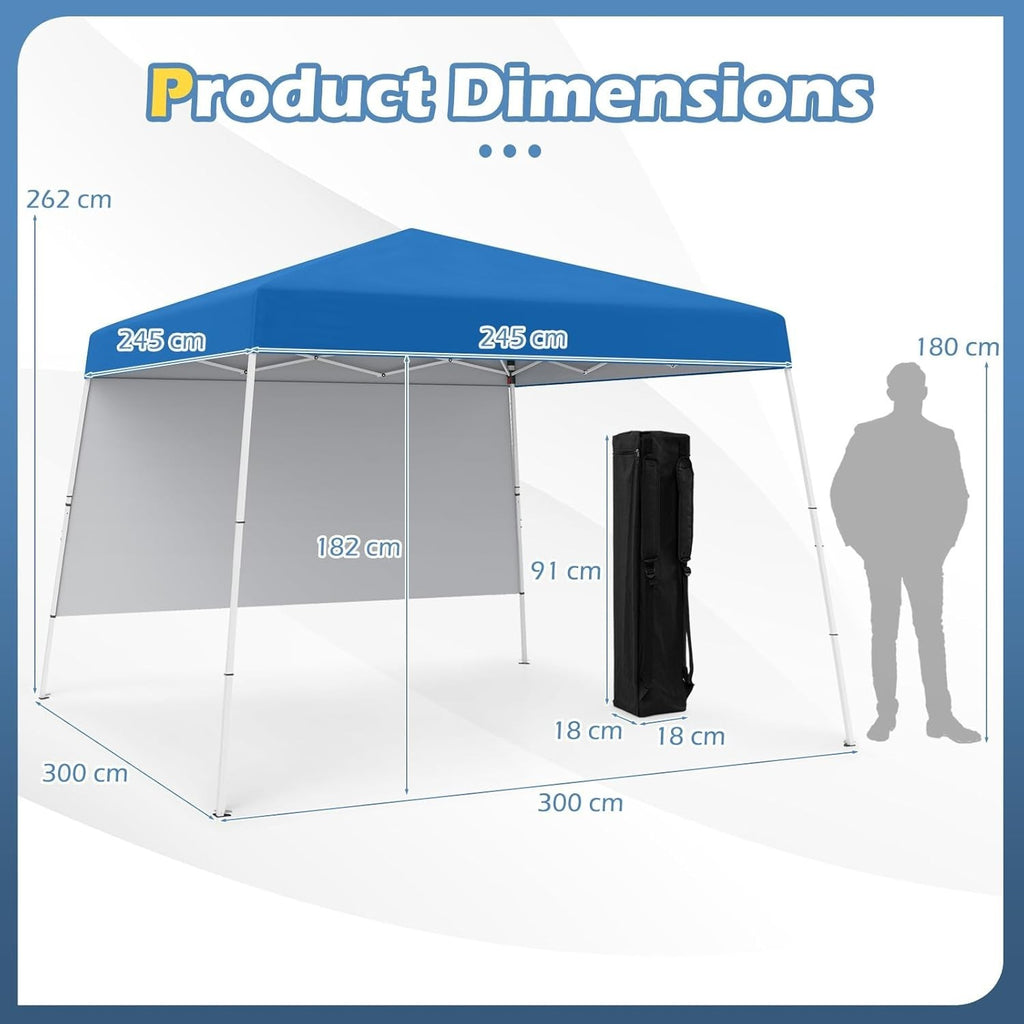 3x3M Blue Pop-Up Gazebo Canopy UPF50+ Sunshade Outdoor Party Tent