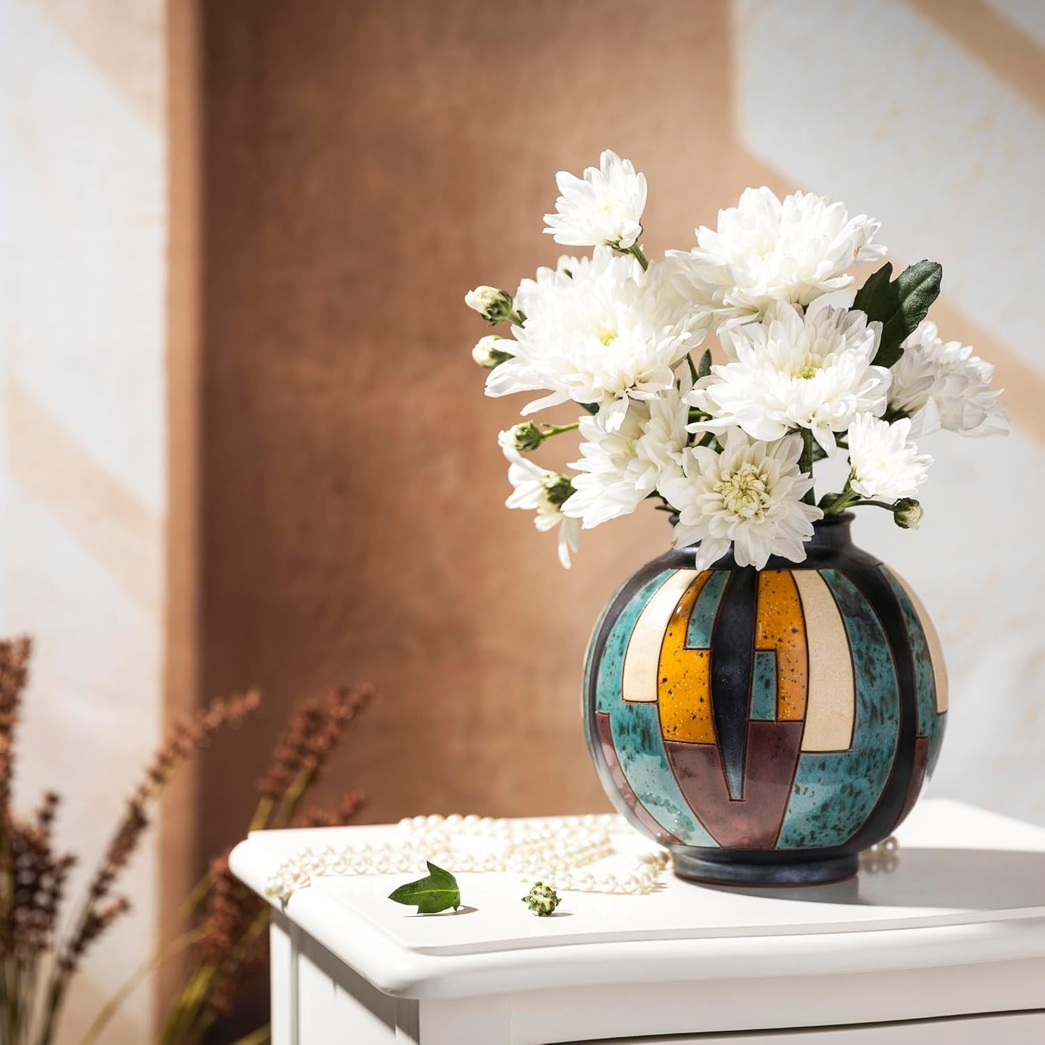 Handmade Ceramic Flower Vase 16cm Artisan Glazed Decorative Pottery