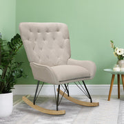 Comfortable Velvet Rocking Chair with Wooden Base for Living Rooms