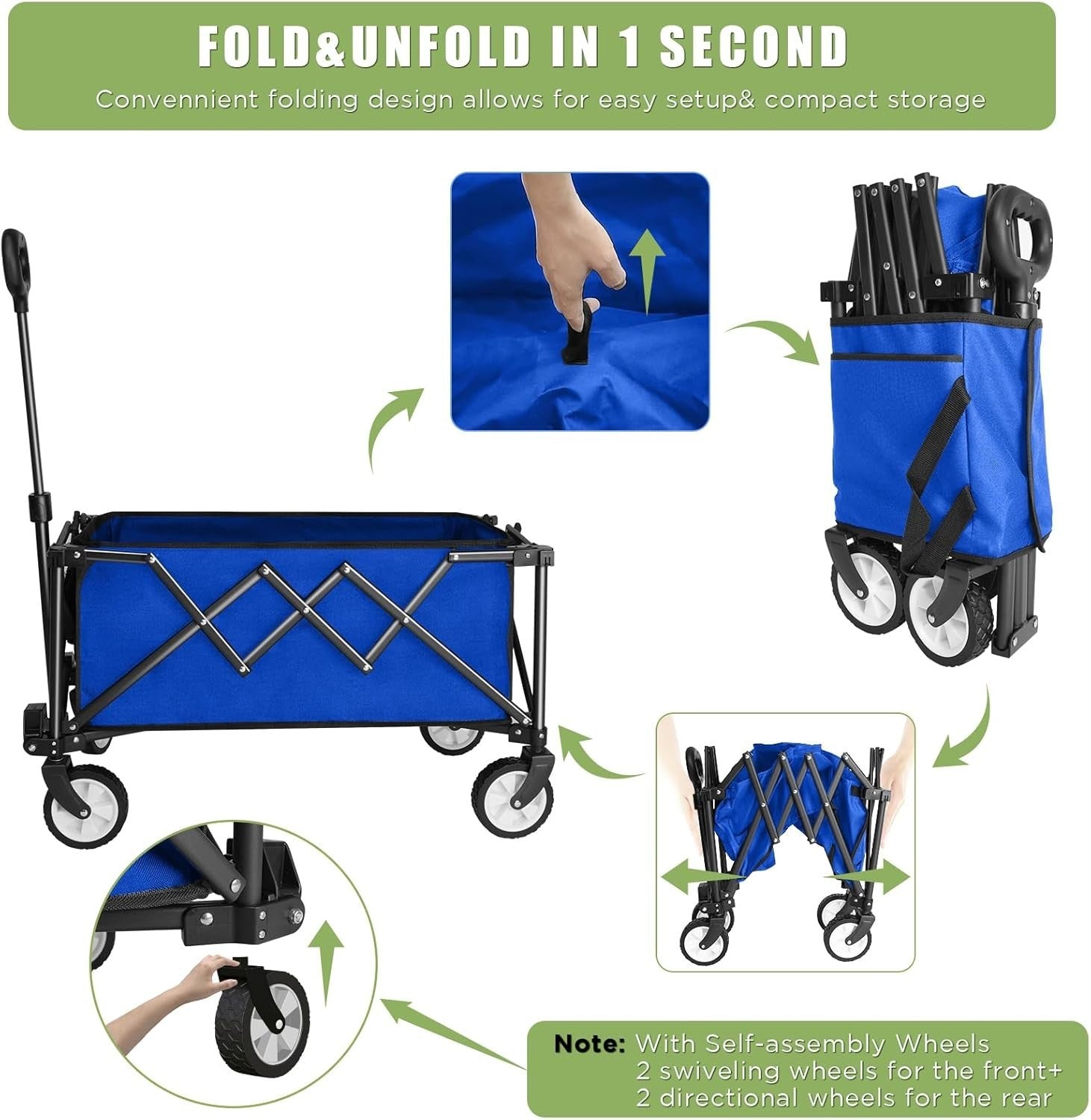 Blue Heavy Duty Folding Wagon 100L All-Terrain Garden Camping Beach Trolley
