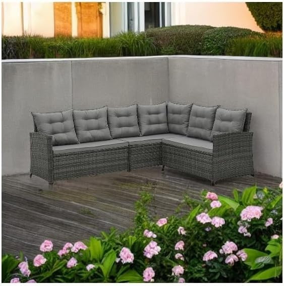 8 Seater Outdoor Rattan Sofa Set Corner Dining Table Chairs & Cover Black