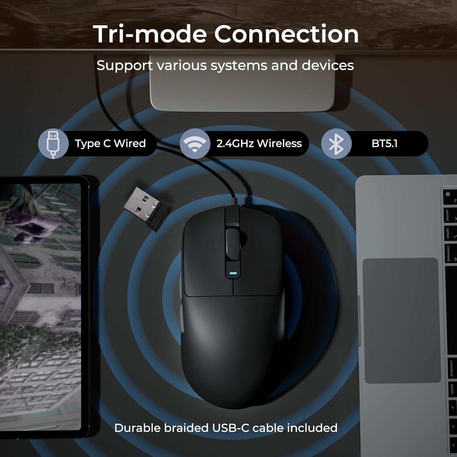 43g Ultra-Light Wireless Gaming Mouse 24000 DPI Tri-Mode 1000Hz