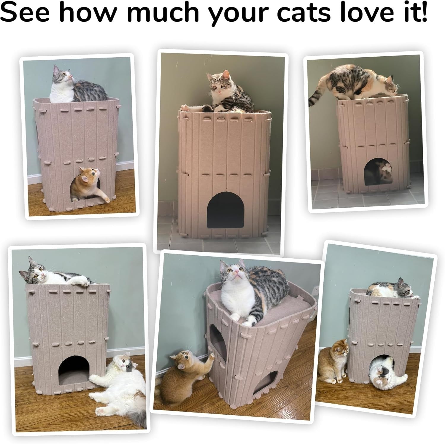 2 Storey Felt Cat House Large Cat Cave Condo Multi Cat Indoor Bed