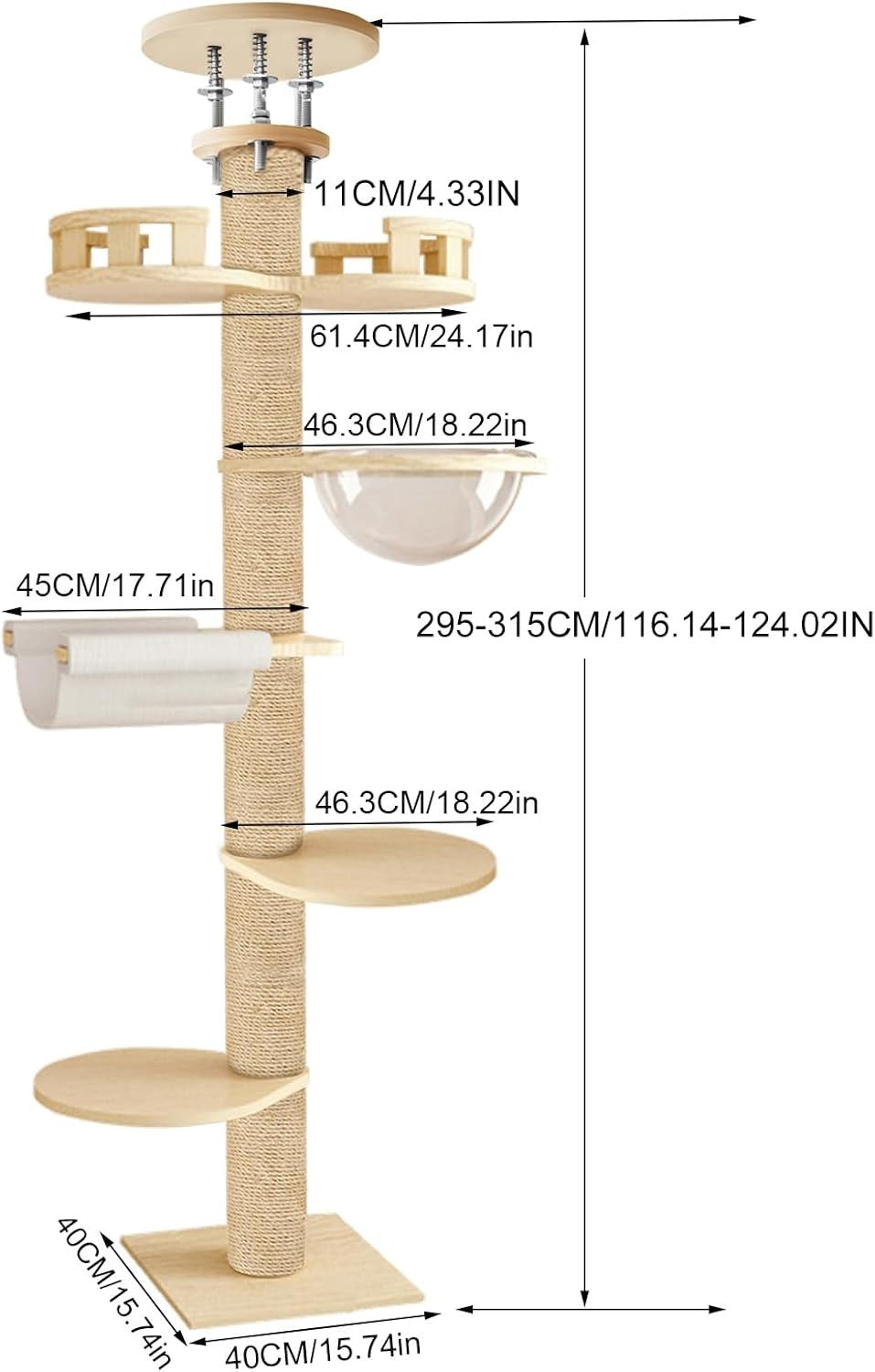 Beige Floor to Ceiling Cat Tree Adjustable Tower 6 Tier Scratching Post