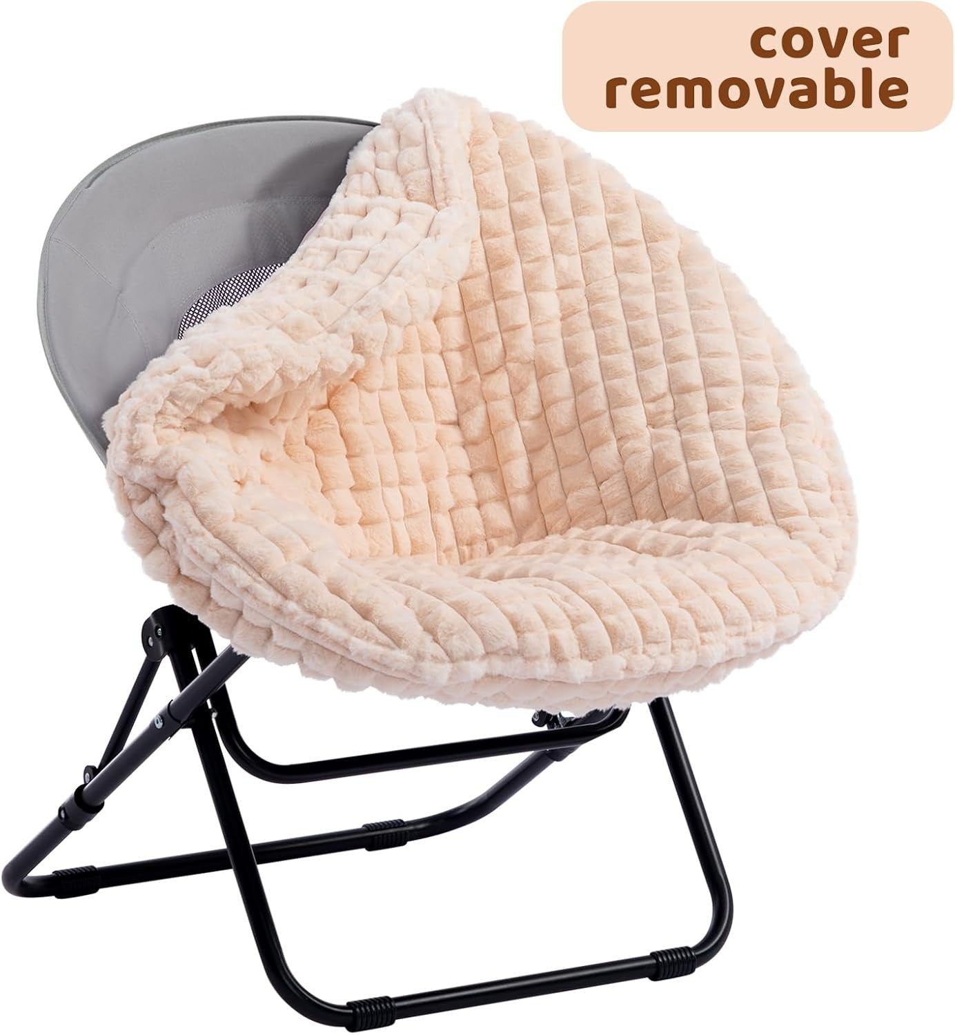 Comfy Faux Fur Folding Moon Chair - Portable Lounge Chair for Living Room