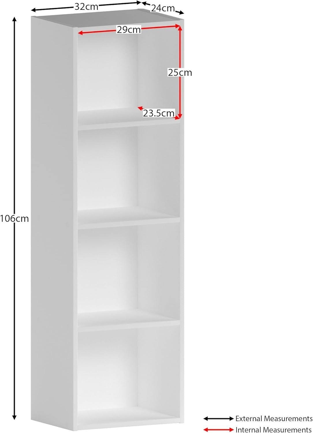 4 Tier White Wooden Cube Bookcase Small Storage Shelf for Living Room Office
