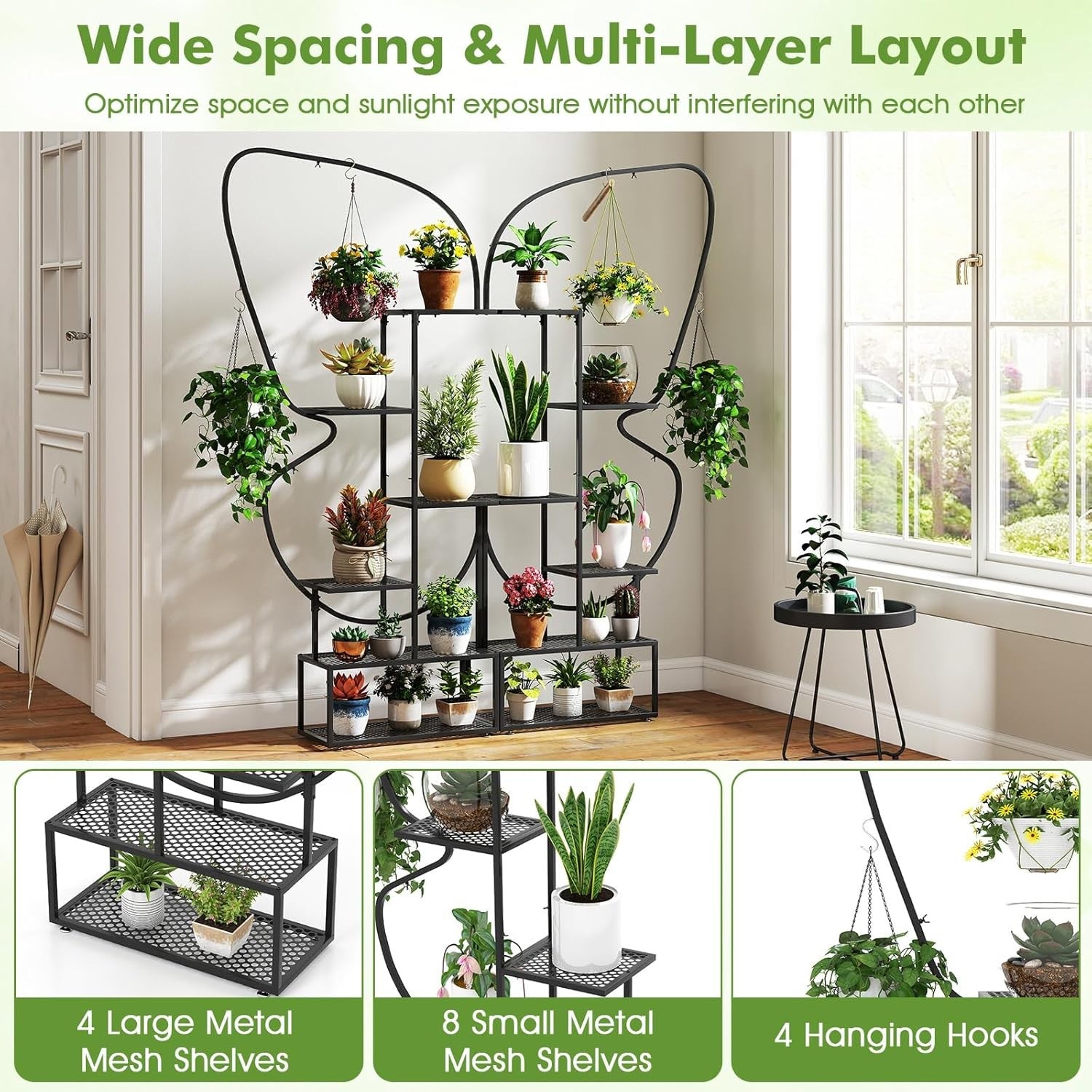 6 Tier Metal Plant Stand Butterfly Shape Indoor Outdoor Tall Flower Shelf Rack
