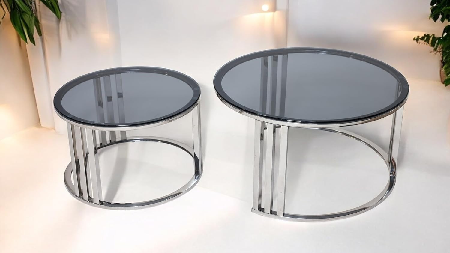80cm Round Glass Coffee Table Chrome Metal Legs Modern Living Room Accent