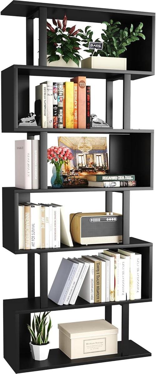 S Shaped 6 Tier Bookshelf Modern Display Storage Unit for Living Room Office
