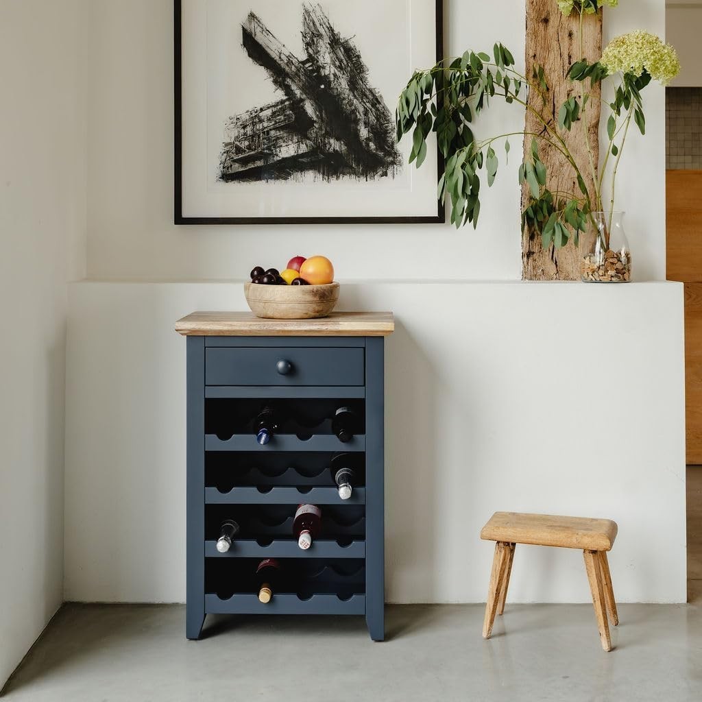 Luxury Wine Rack Side Table with Drawer | Holds 16 Bottles | Solid Wood Cabinet