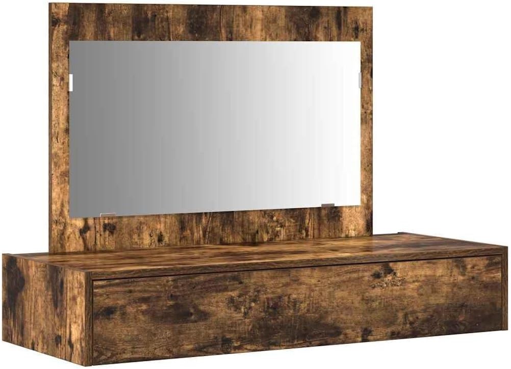 Smoked Oak Vanity Dressing Table w/ Mirror & Drawer Modern Bedroom Furniture