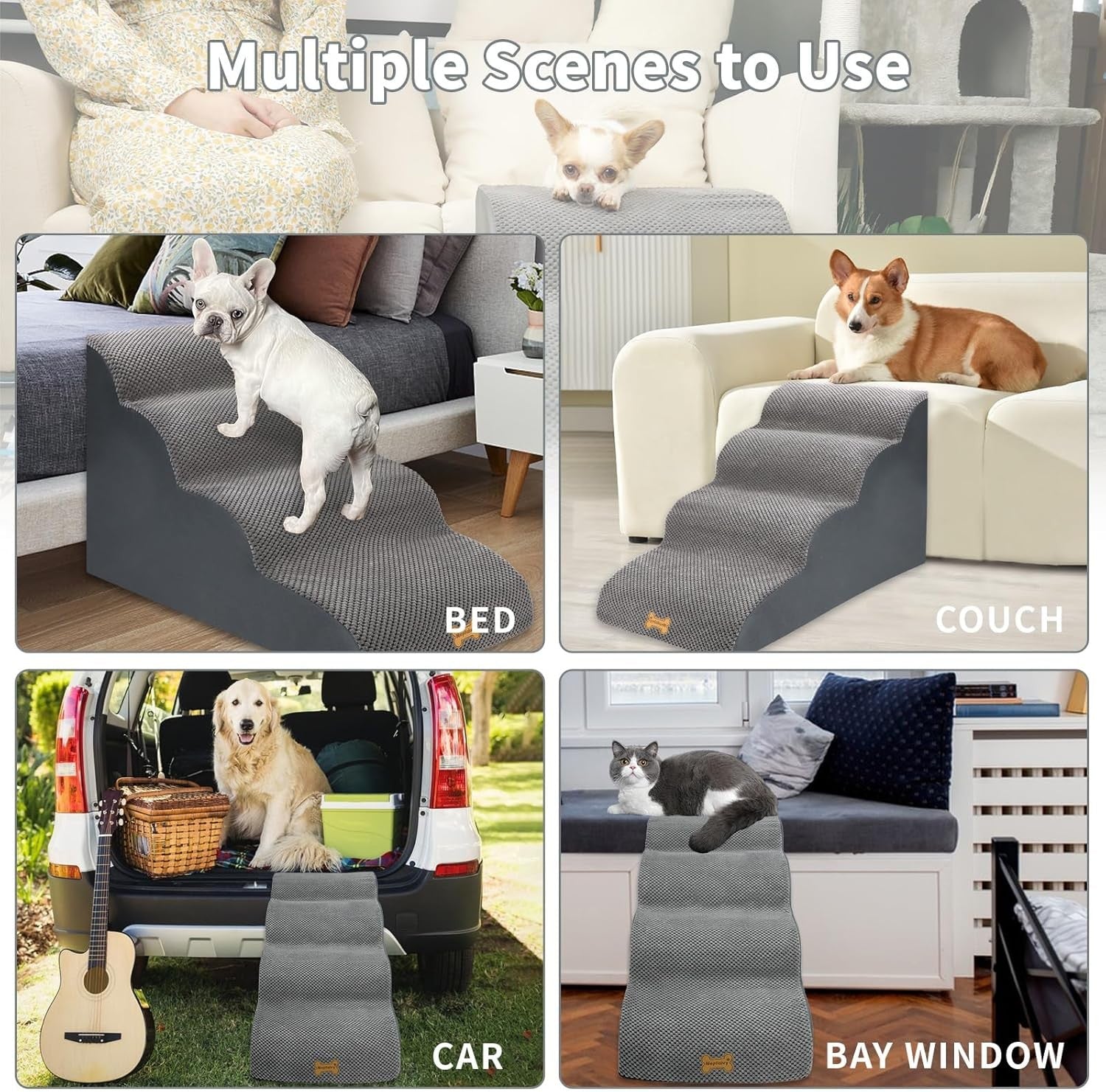 4-Step Dog Stairs Non-Slip Pet Ramp Small Dogs Cats