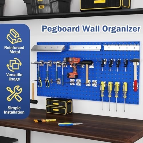 Wall-Mounted Pegboard Tool Organizer Kit 3 Boards 28 Accessories Black/Blue