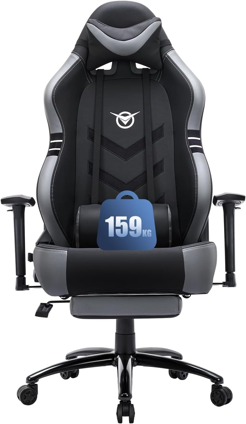 Big & Tall Gaming Chair 350lbs Reclining Ergonomic Office Seat Grey