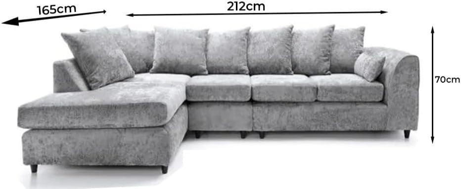 Alaska Corner Sofa Light Grey 5 Seater L Shape Couch Left Hand Fabric Suite