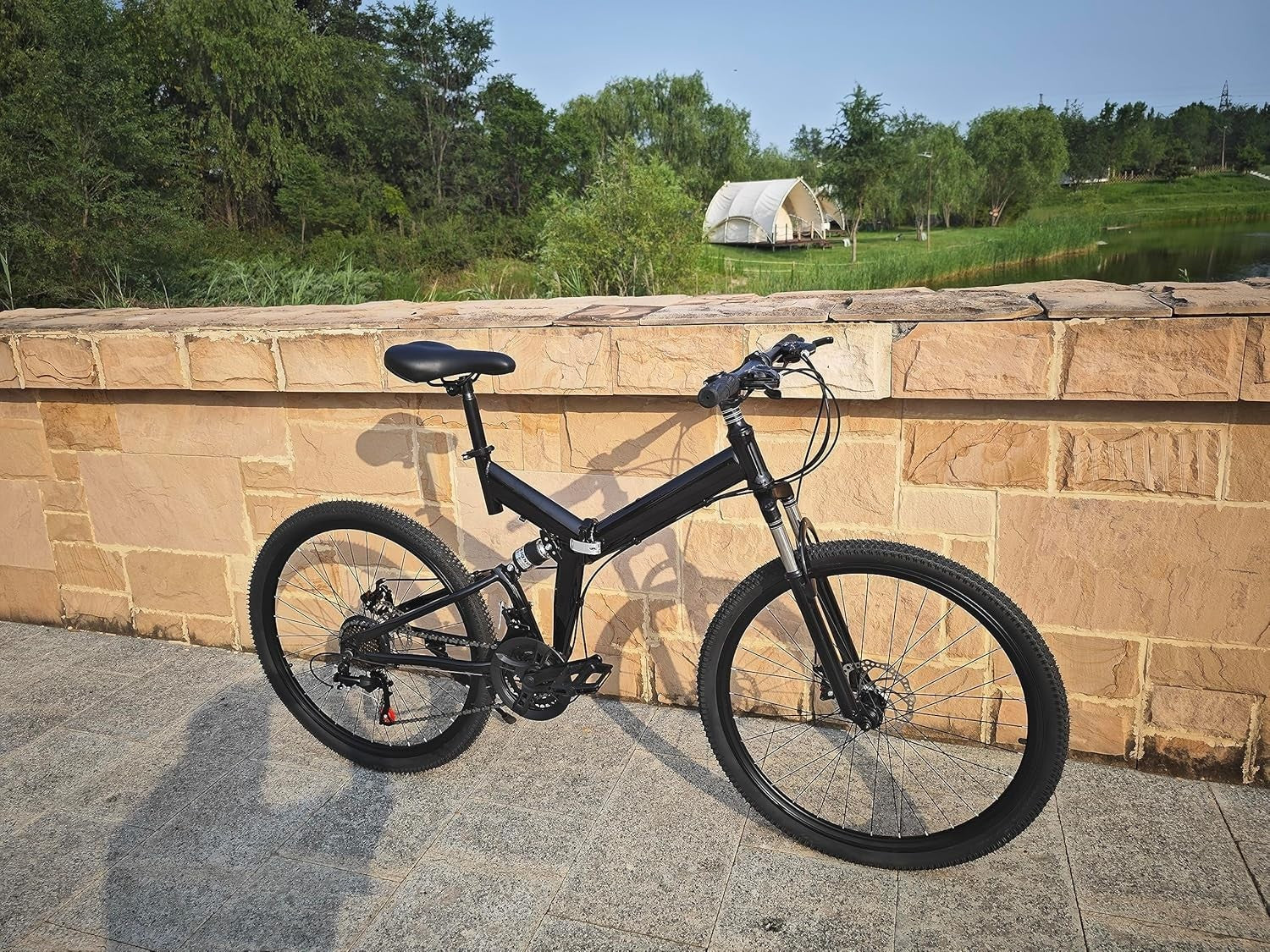 26" Folding Mountain Bike 21 Speed Disc Brakes Carbon Steel Frame Mudguard