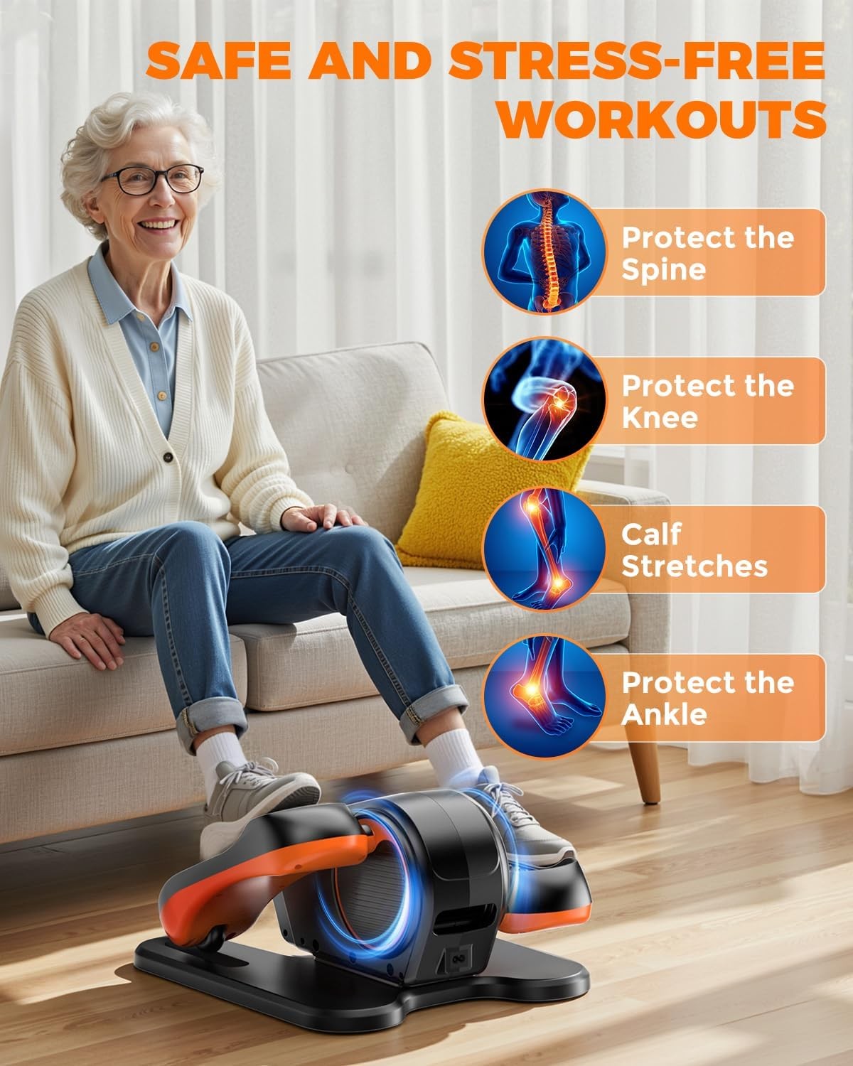 Under Desk Elliptical Pedal Exerciser Quiet Seated Leg Trainer 12 Levels