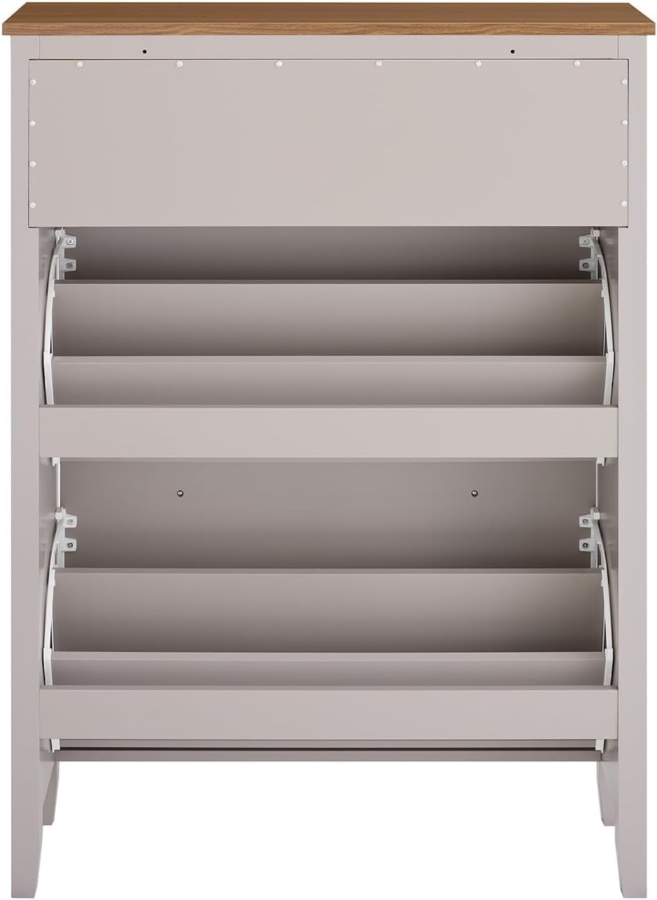 Slim Wooden Shoe Storage Cabinet with Drawer & Flip Drawers, 12-Pair Capacity