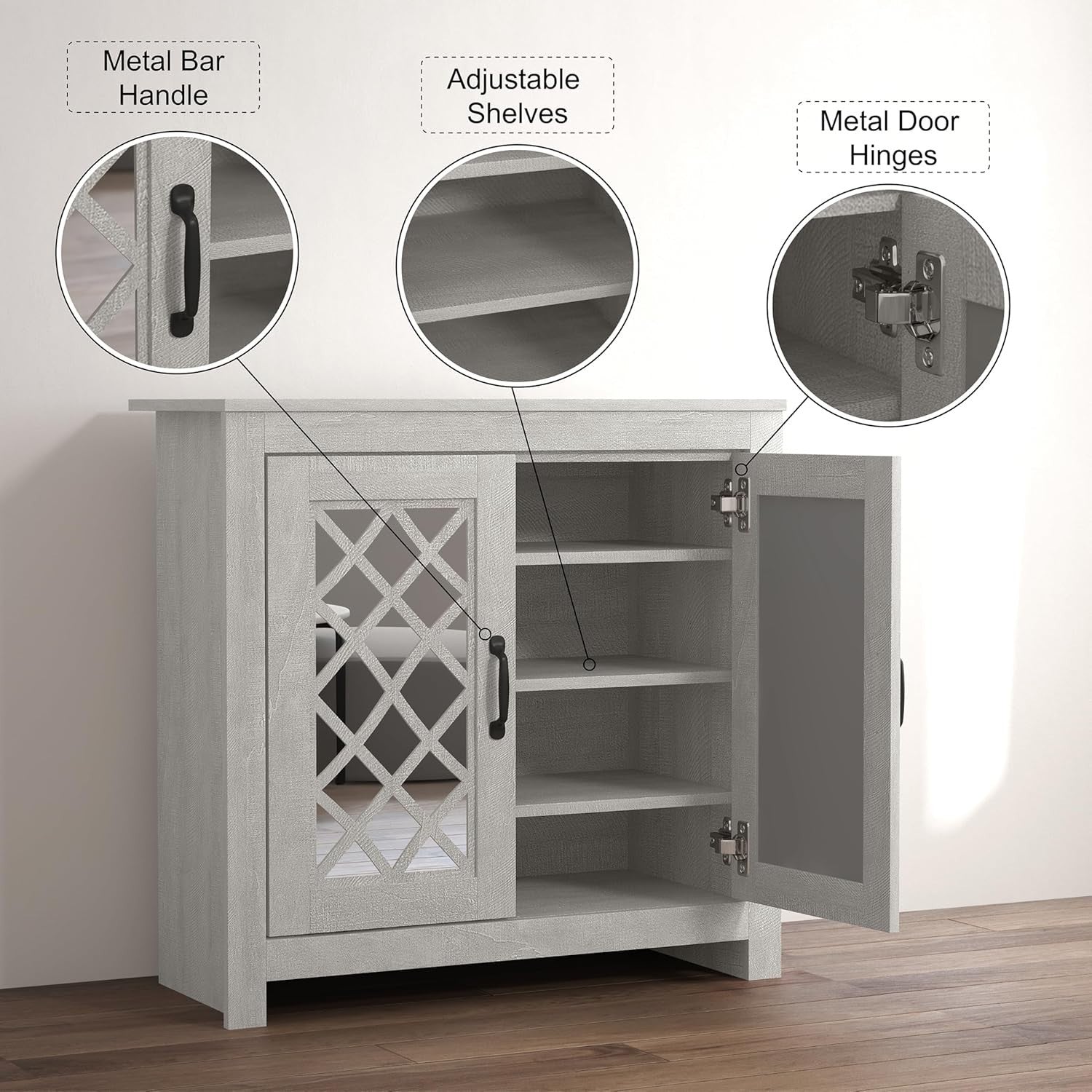 Modern 12 Pair Shoe Cabinet with 2 Doors & Adjustable Shelves – Dusty Grey
