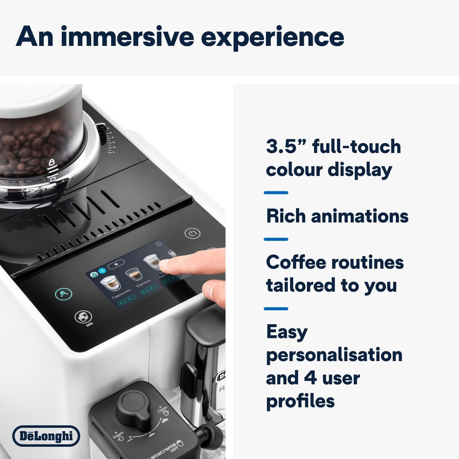 Compact Bean-to-Cup Coffee Machine | 16 Recipes | Milk Frother | Touch Display