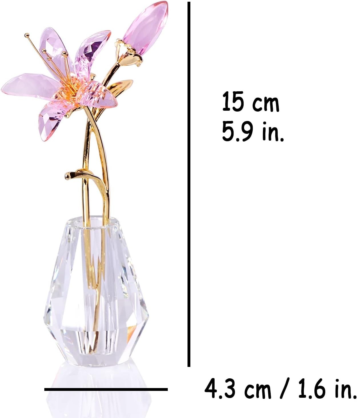 Pink Crystal Lily Flower Ornament • Luxury Glass Vase Figurine • Elegant Floral