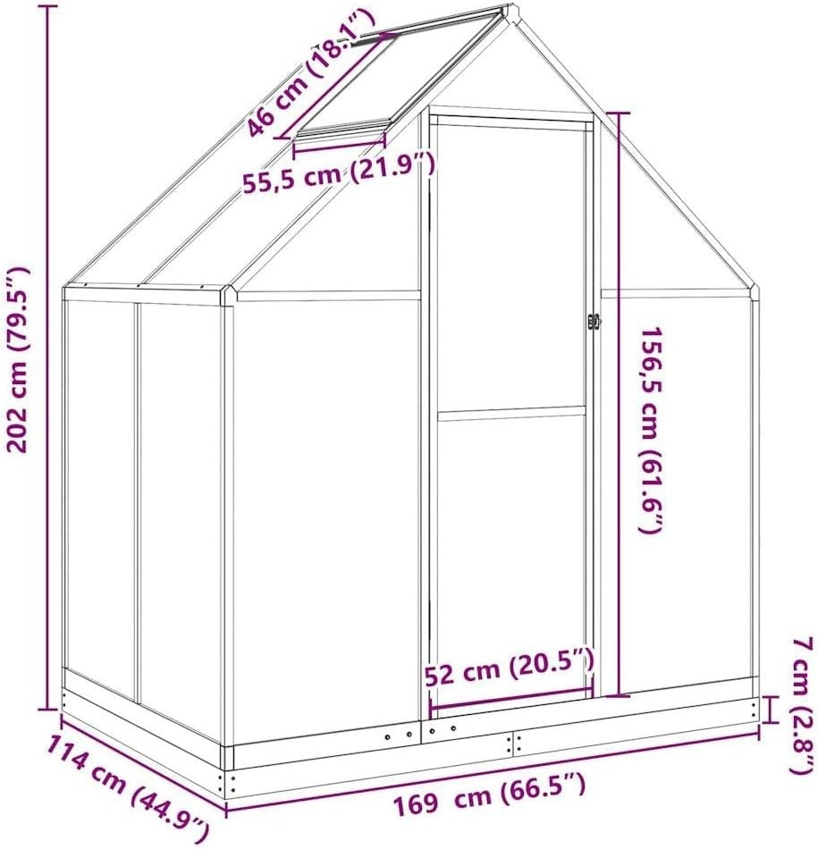 Walk-In Garden Greenhouse 169x114x202cm Anthracite Aluminium Frame