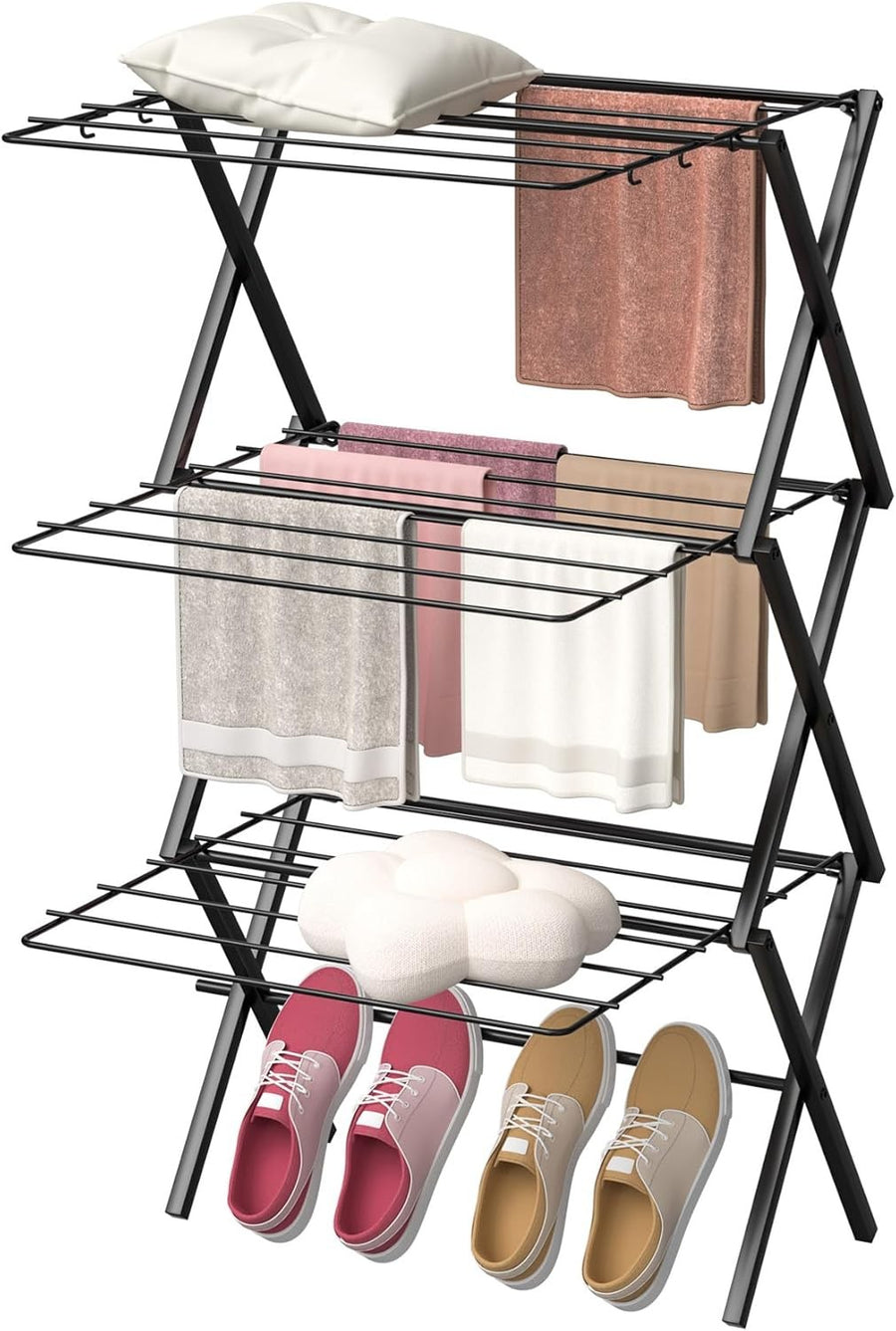 3 Tier Folding Clothes Airer Tall Laundry Drying Rack Space Saving 120cm