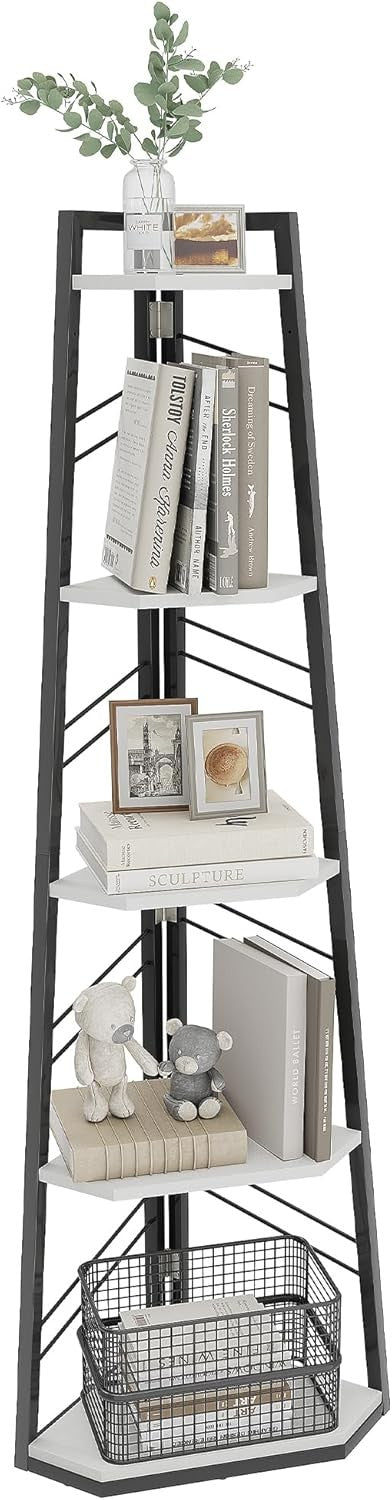 Modern 5-Tier Corner Bookshelf Ladder Unit Space-Saving Display Shelf White