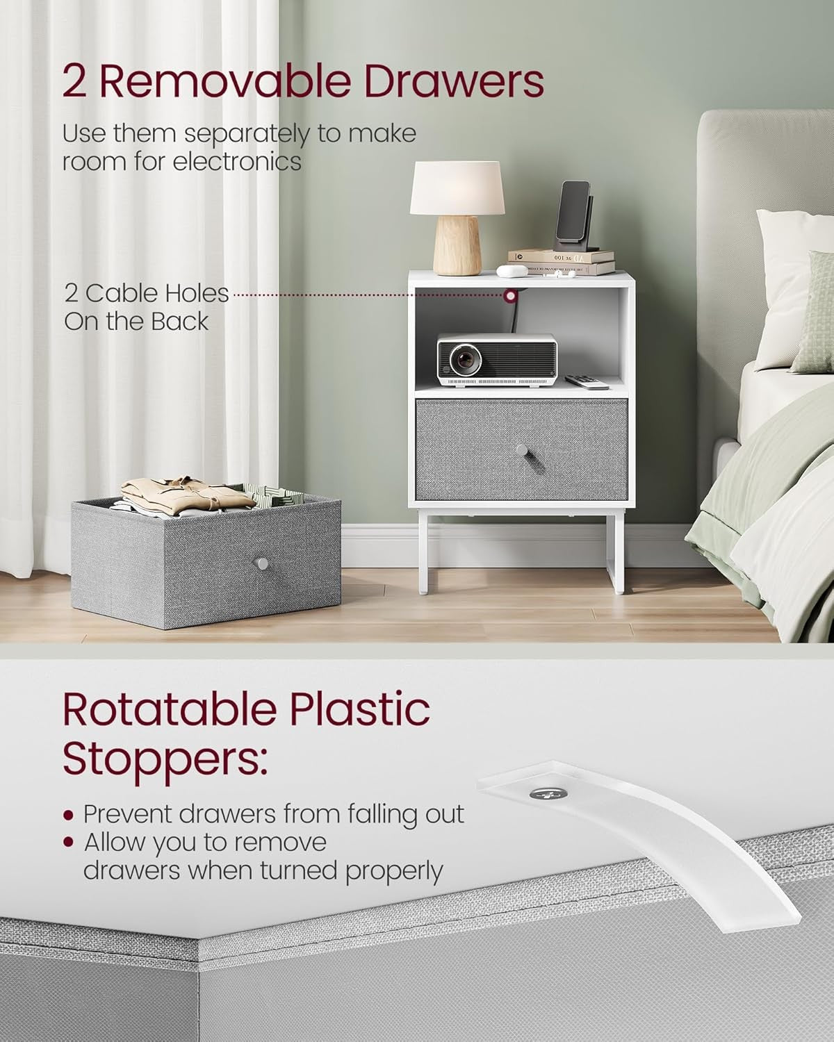 Modern Bedside Table with Fabric Drawers, 2-Tier Storage Cabinet for Bedrooms