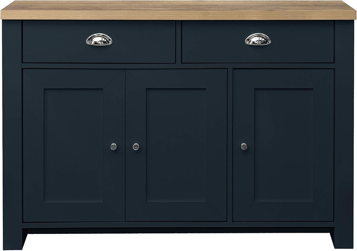 Navy Blue Sideboard Oak Top 3 Door 2 Drawer Storage Unit Farmhouse Style