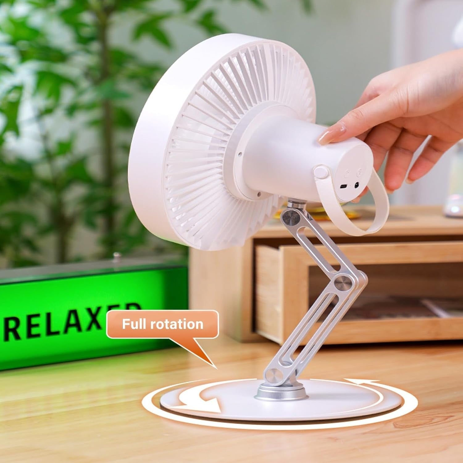 Rechargeable USB Table Fan – 3-Speed Foldable Quiet Cooling w/ LED Light