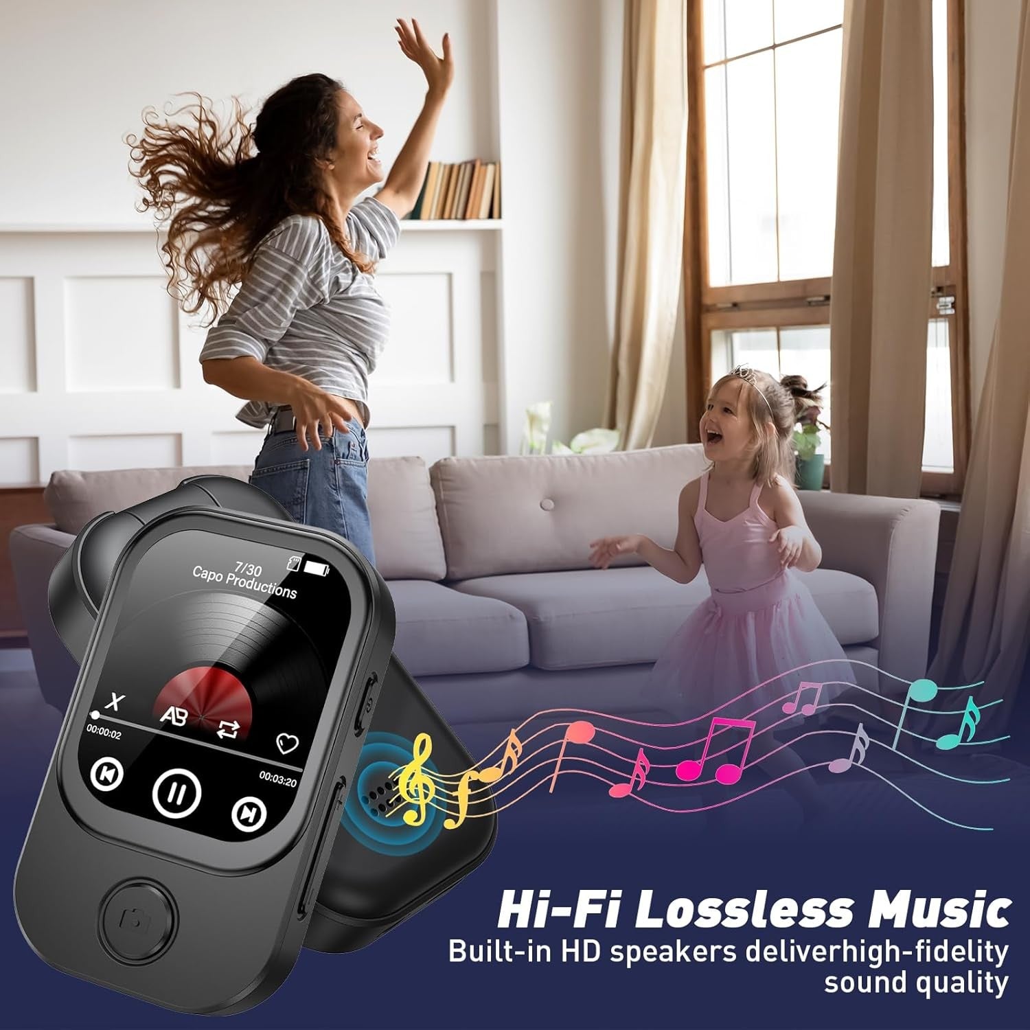 64GB MP3 Player Bluetooth 180° Camera Pedometer FM Black