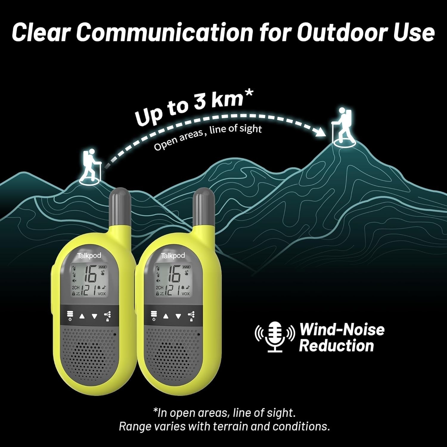 Sports Walkie Talkies 2 Pack Long Range VOX 16 Channel Lightweight Radio
