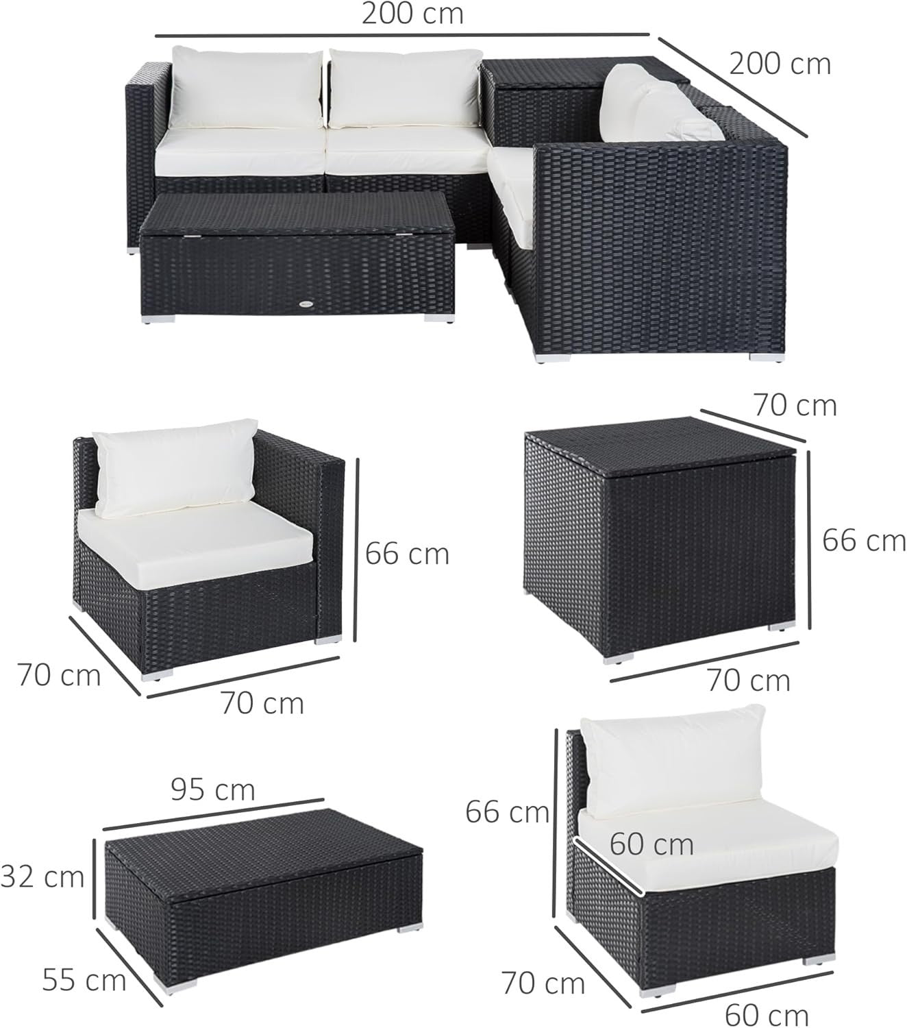 6-Piece 4-Seater Rattan Garden Sofa Set with Storage Tables & Cushions