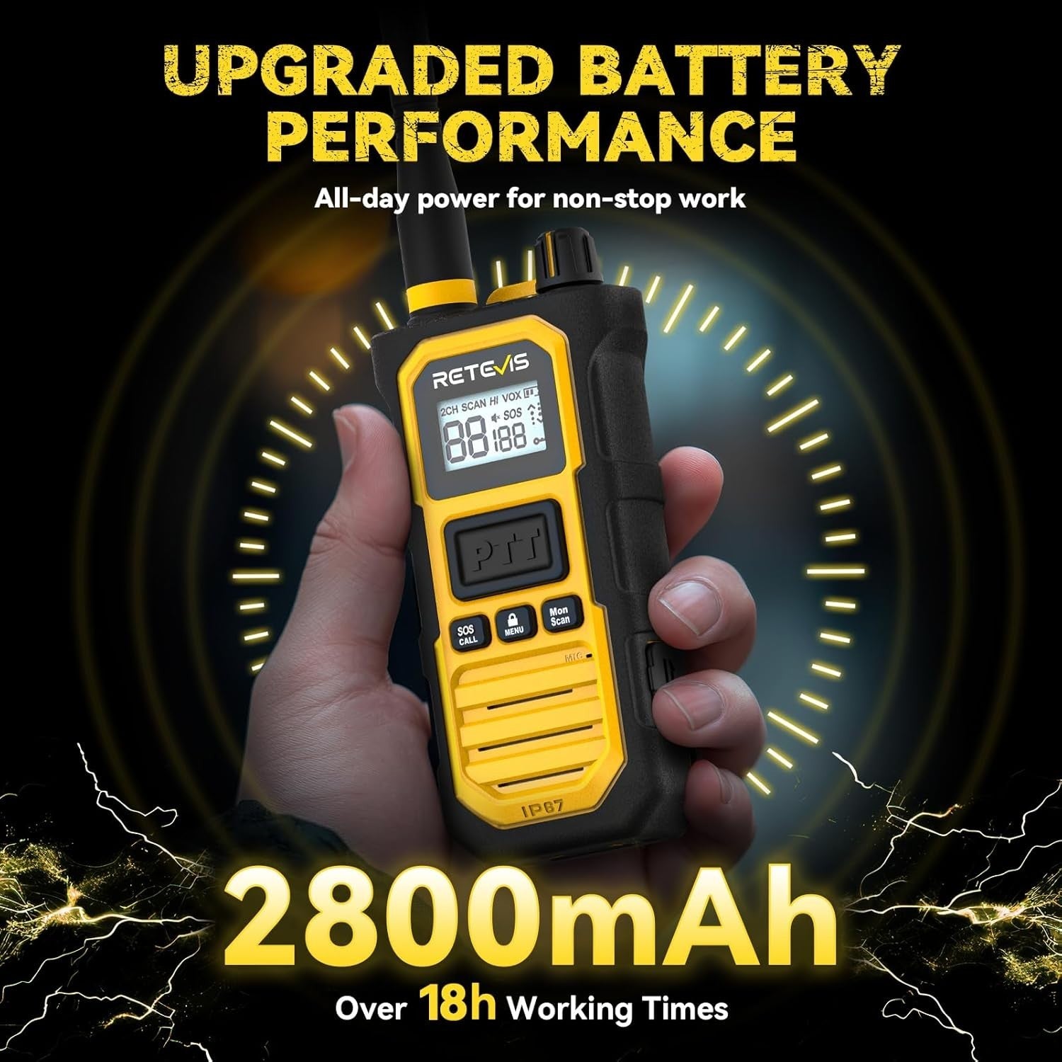 IP67 Waterproof Walkie Talkie Long Range 2800mAh AI Noise Cancel Radio
