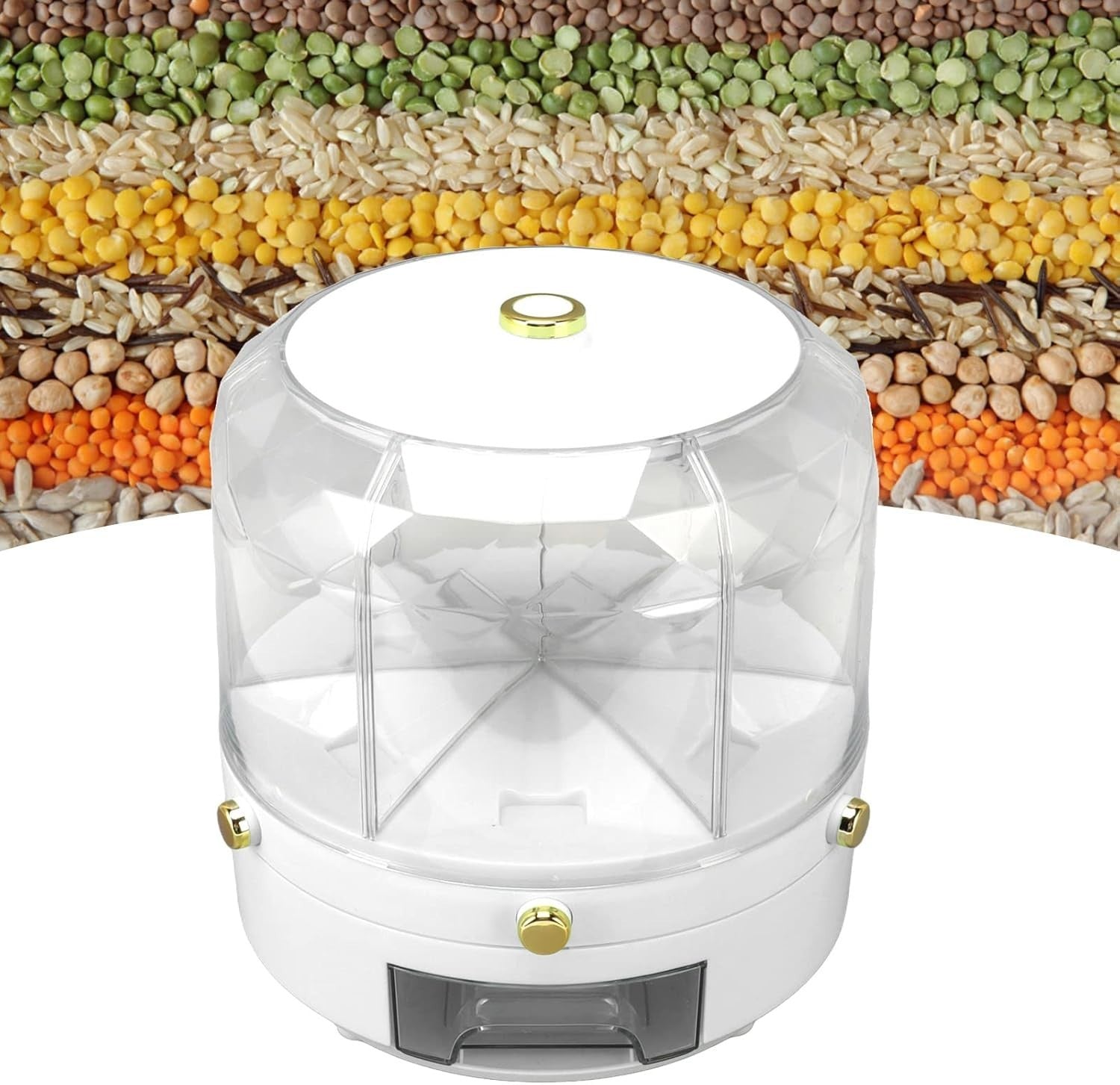 6KG Rotating Grain Storage Box 6 Compartment Rice Dispenser Organizer