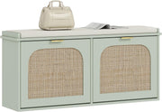 Compact Boho Shoe Bench with 2 Flip Drawers & Padded Seat, Holds 10 Pairs