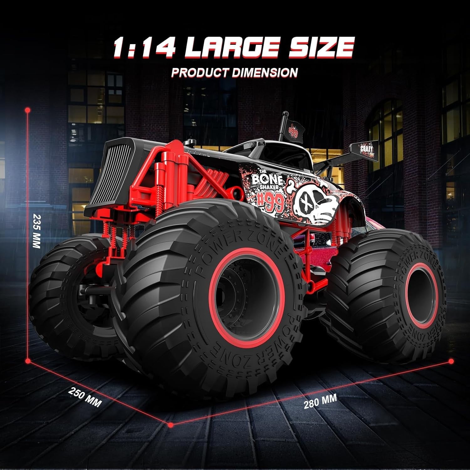 1:14 RC Monster Truck 2.4GHz 15KMH Fast Car 50min Playtime Rechargeable Gift