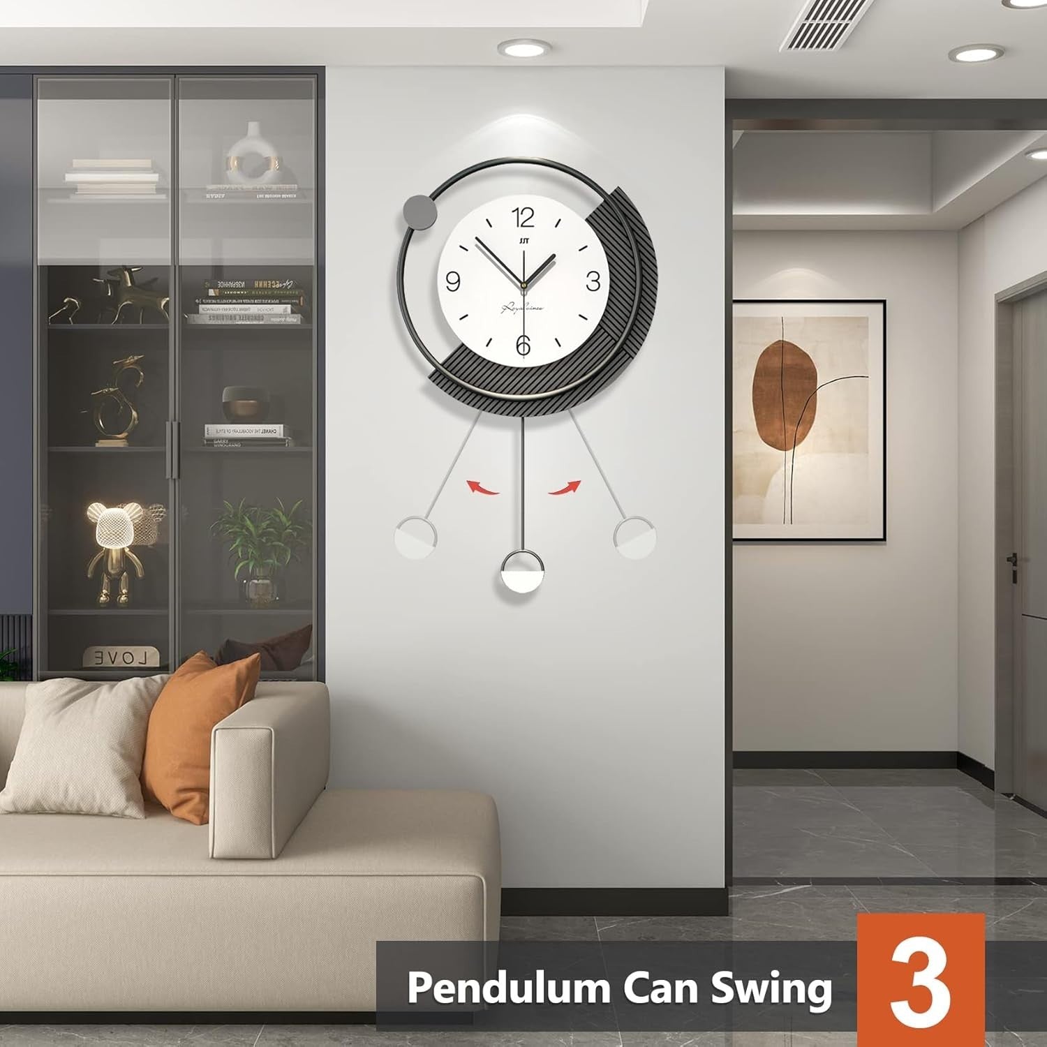 Large Wall Clock 60cm Silent Pendulum Metal Frame Modern Home Office Decor