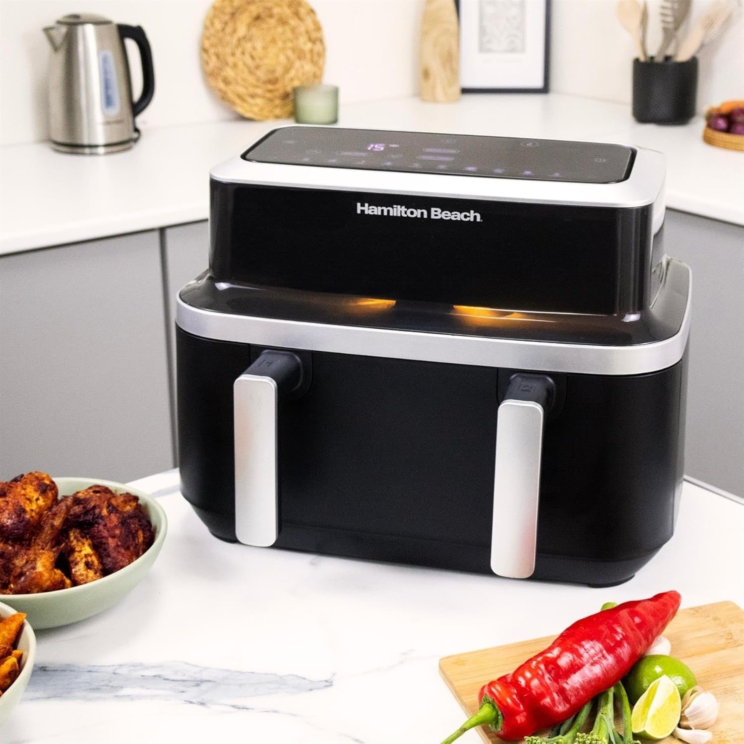 9L Dual Zone Air Fryer With Viewing Window 10 Presets Smart Finish No Oil