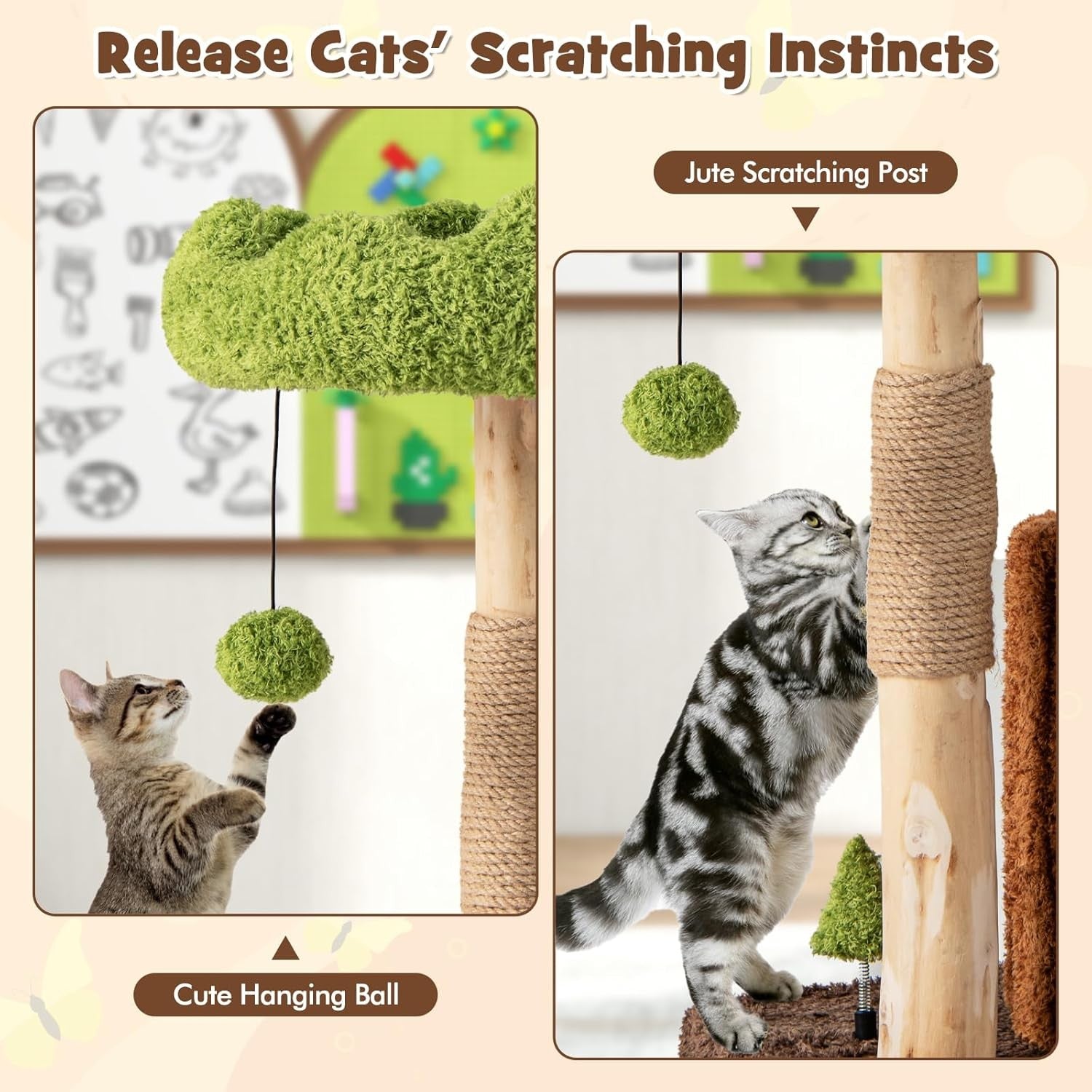 Cat Tree with Condo Scratching Post Hanging Toy Modern Indoor Kitten Tower