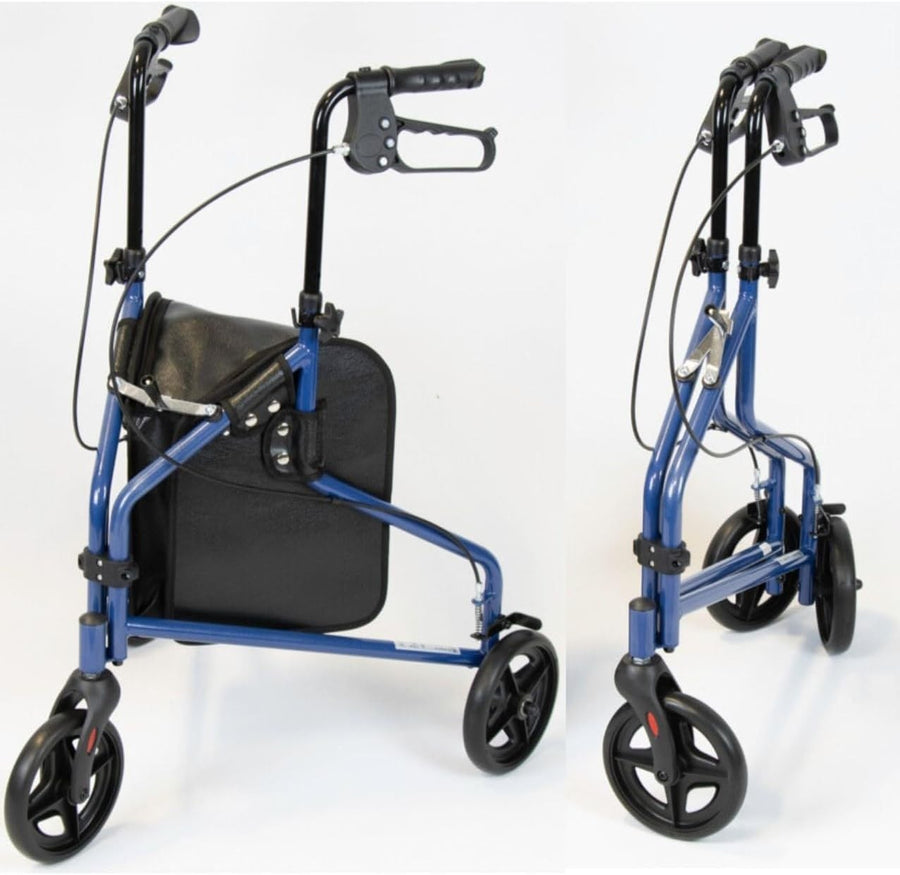 3 Wheel Rollator Walker Lightweight Folding Mobility Aid with Brakes & Bag