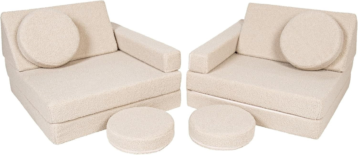 Modular Kids Sofa Playset, Convertible Foam Sofa Bed, Soft Bouclé Fabric